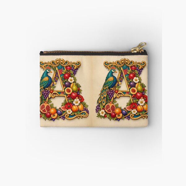Item preview, Illuminated Letter A - Ornamental Peacock and Exotic Fruits Art designed and sold by Dreamy Armine Art.
