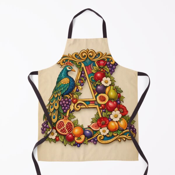 Item preview, Illuminated Letter A - Ornamental Peacock and Exotic Fruits Art designed and sold by Dreamy Armine Art.