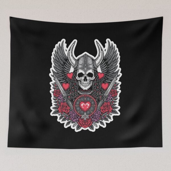 Item preview, Valkyrie Skull Love Warrior Wings and Roses designed and sold by Bone & Blade.