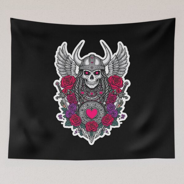 Item preview, Valkyrie Skull Love Warrior Wings and Roses designed and sold by Bone & Blade.
