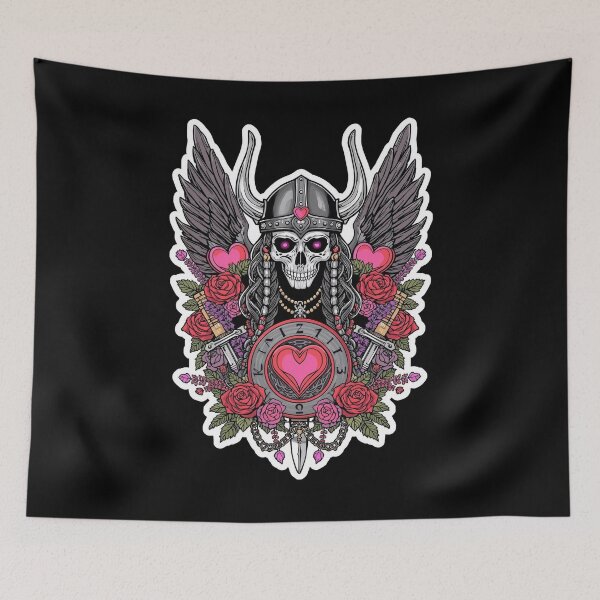 Item preview, Valkyrie Skull Love Warrior Wings and Roses designed and sold by Bone & Blade.