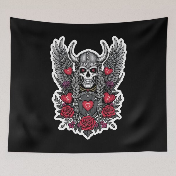 Item preview, Valkyrie Skull Love Warrior Wings and Roses designed and sold by Bone & Blade.