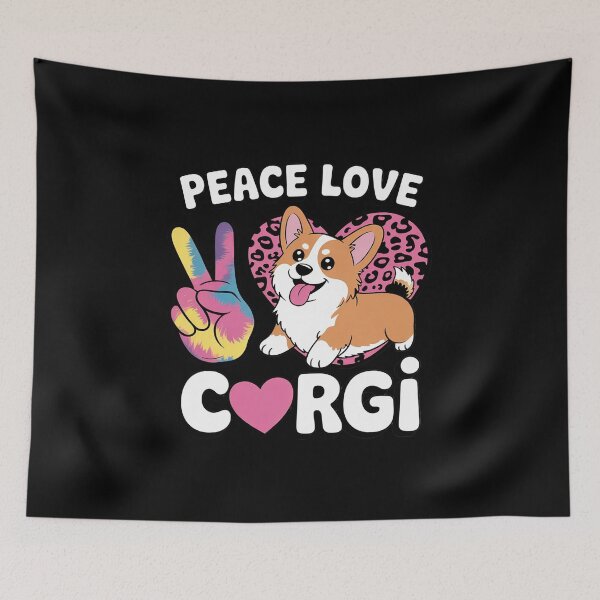 Item preview, Tie Dye Peace Love Leopard Black And White Corgi Dog designed and sold by angolinnArt.