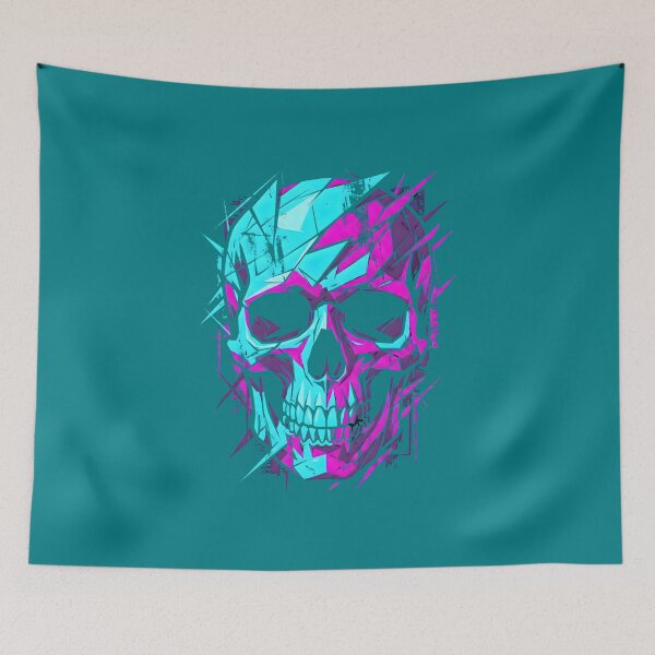 Item preview, Cyberpunk Glitch Skull Shattered Neon Geometry 2026 designed and sold by MarCinu Art.