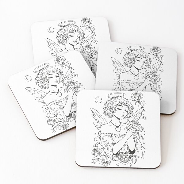 Item preview, Aesthetic Angel with Roses Line Art Illustration designed and sold by INQ-StudioLab.