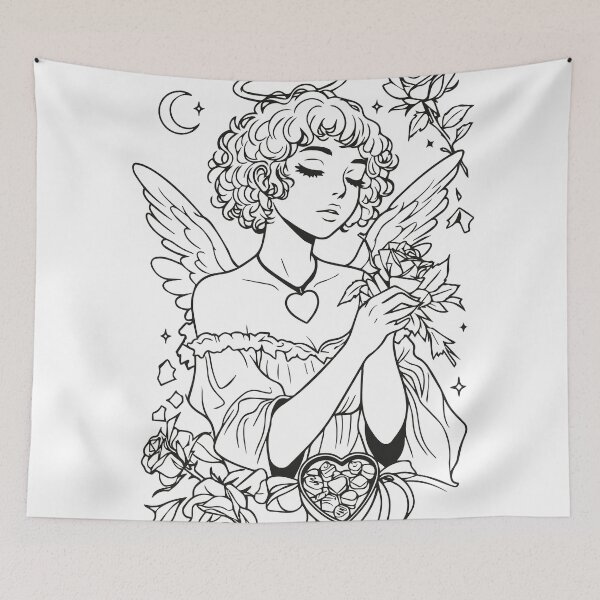 Item preview, Aesthetic Angel with Roses Line Art Illustration designed and sold by INQ-StudioLab.