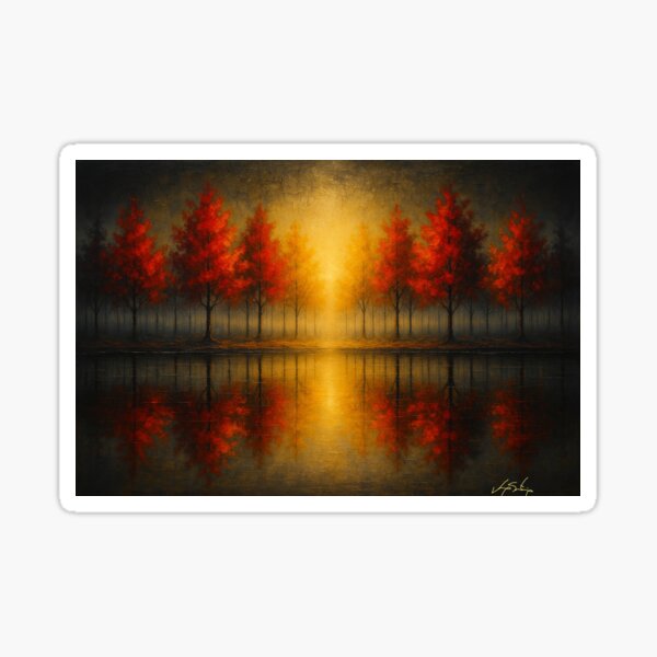 Item preview, Golden Pathway at Dusk – Autumn Forest Landscape Art designed and sold by Joey Santiago.