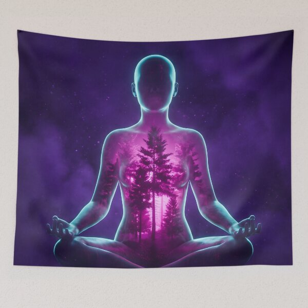 Item preview, Neon Zen Meditation Synthwave Forest Spirit 2026 designed and sold by MarCinu Art.