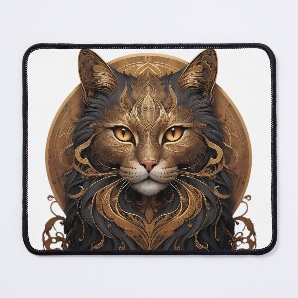 Item preview, Majestic Golden Ornate Cat Portrait - Regal Feline Mandala Art designed and sold by Dreamy Armine Art.