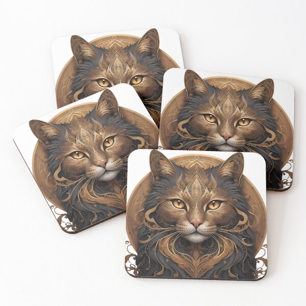 Item preview, Majestic Golden Ornate Cat Portrait - Regal Feline Mandala Art designed and sold by Dreamy Armine Art.