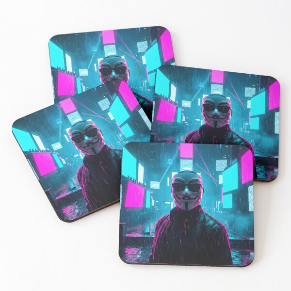 Item preview, Neon Cyberpunk Anonymous Mask Glitch Rain 2026 designed and sold by MarCinu Art.