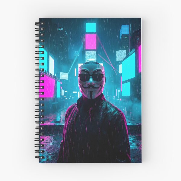 Item preview, Neon Cyberpunk Anonymous Mask Glitch Rain 2026 designed and sold by MarCinu Art.