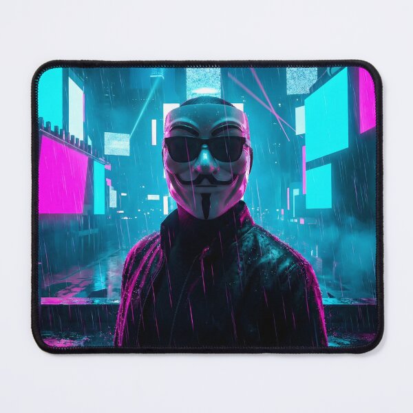 Item preview, Neon Cyberpunk Anonymous Mask Glitch Rain 2026 designed and sold by MarCinu Art.