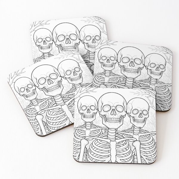 Item preview, Three Skeletons Gothic Line Art Colouring Design designed and sold by Shoot-The-Moon.