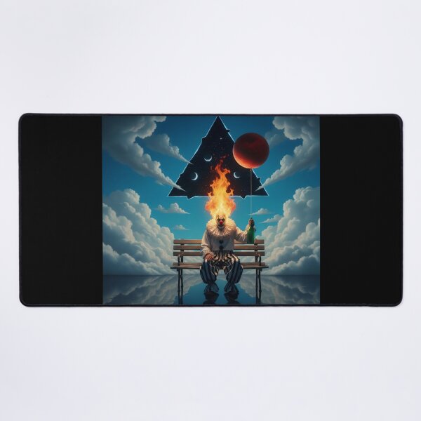 Item preview, Surreal Burning Clown on a Park Bench designed and sold by FUIRY .