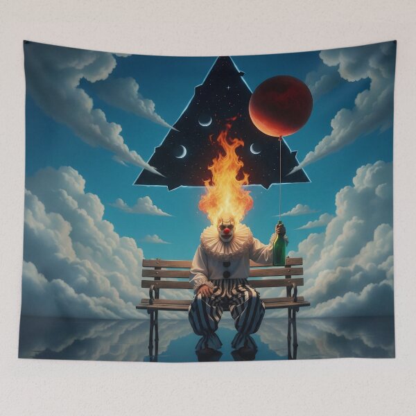 Item preview, Surreal Burning Clown on a Park Bench designed and sold by FUIRY .