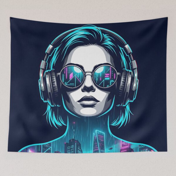 Item preview, Cyberpunk Cityscape Double Exposure Portrait Synthwave 2026 designed and sold by MarCinu Art.