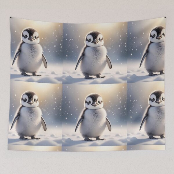 Item preview, Adorable Fluffy Baby Penguin in the Snow - Cute Winter Wildlife Art designed and sold by Dreamy Armine Art.
