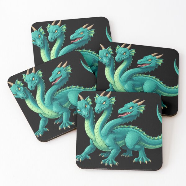 Item preview, Cute Green Three-Headed Hydra Dragon - Mythical Beast Cartoon Art designed and sold by Dreamy Armine Art.
