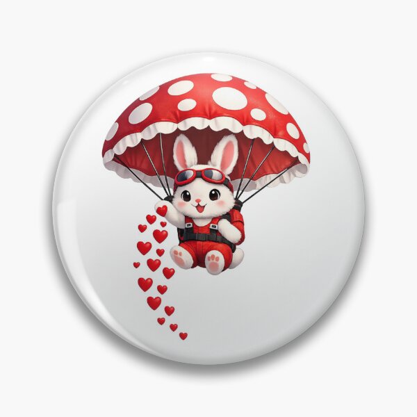 Item preview, Cute Bunny Parachuting with Red Mushroom Parachute – Spreading Love Hearts | Valentine Illustration designed and sold by MKVisions.