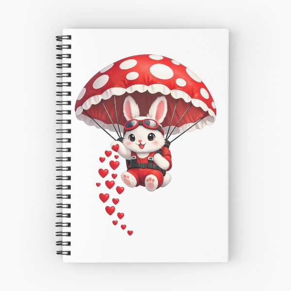 Item preview, Cute Bunny Parachuting with Red Mushroom Parachute – Spreading Love Hearts | Valentine Illustration designed and sold by MKVisions.
