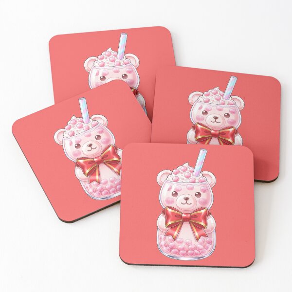 Item preview, Kawaii Pink Bear Boba Tea | Cute Aesthetic Milkshake with Red Bow designed and sold by AOG-DESIGNS.