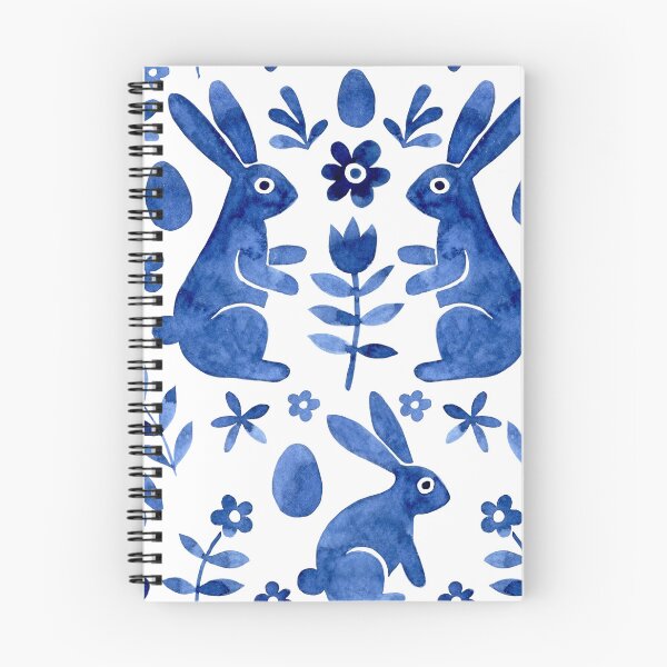 Item preview, Watercolor Symmetrical Deep Blue Rabbits Design designed and sold by AnimaliaStar.