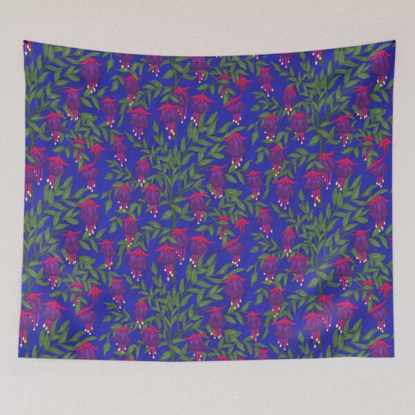 Item preview, Fuchsia Flower Seamless Pattern with Dark Blue Background designed and sold by NaliniLe.