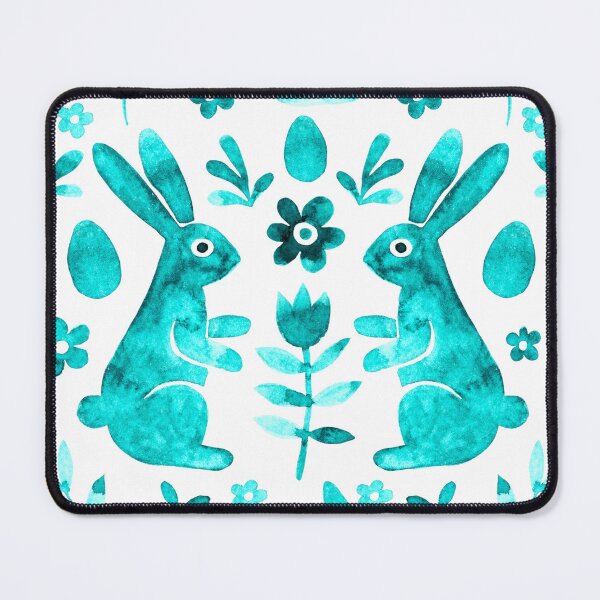 Item preview, Watercolor Symmetrical Bright Turquoise Rabbits Design designed and sold by AnimaliaStar.