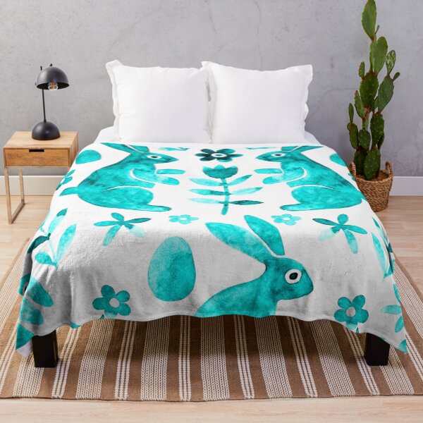 Item preview, Watercolor Symmetrical Bright Turquoise Rabbits Design designed and sold by AnimaliaStar.