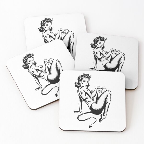 Item preview, Seductive Devil Pin-Up – Gothic Black & White Illustration designed and sold by dortmond.