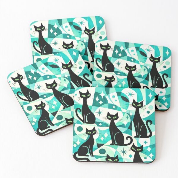 Item preview, Chic Mid mod Abstract Intense Gaze Aqua Cats designed and sold by scicilysimonee.