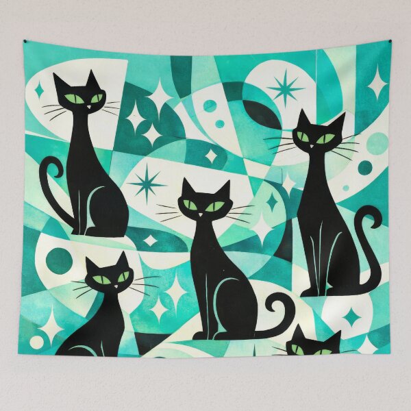 Item preview, Chic Mid mod Abstract Intense Gaze Aqua Cats designed and sold by scicilysimonee.