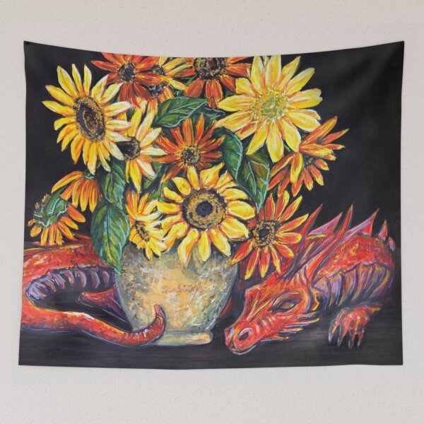 Item preview, "Litha Red Dragon and Sunflowers" by Renee Machan designed and sold by RMachanArt.