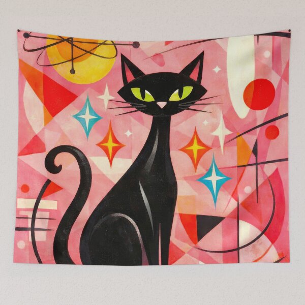 Item preview, Retro Modern Fifties Almond Eyes Atomic Era Cat designed and sold by scicilysimonee.