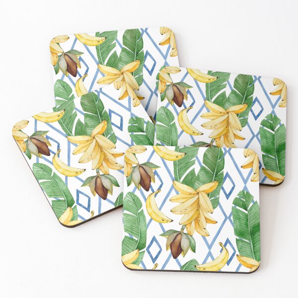 Item preview, Fresh Tropical Bananas on Blue Geometric Design  designed and sold by AnimaliaStar.