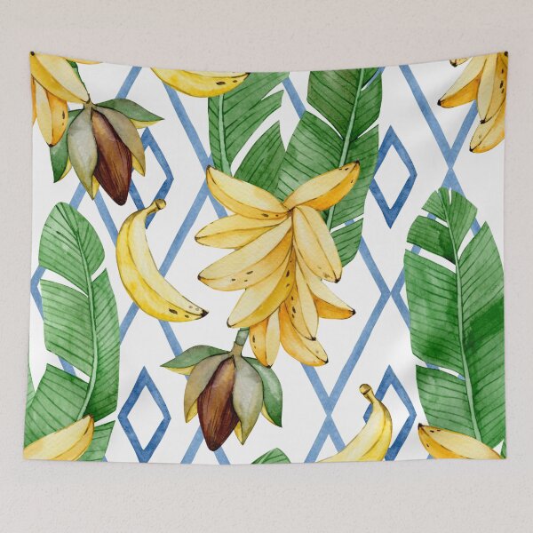 Item preview, Fresh Tropical Bananas on Blue Geometric Design  designed and sold by AnimaliaStar.