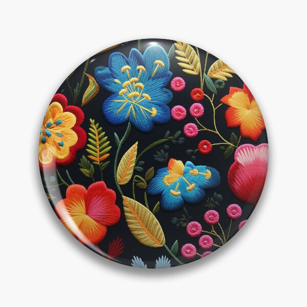 Item preview, Embroidery pattern inspired by traditional Mexican textiles: Colorful flowers embroidered ornament designed and sold by BrainCurves.