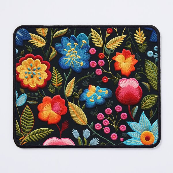 Item preview, Embroidery pattern inspired by traditional Mexican textiles: Colorful flowers embroidered ornament designed and sold by BrainCurves.