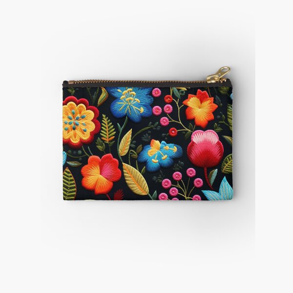 Item preview, Embroidery pattern inspired by traditional Mexican textiles: Colorful flowers embroidered ornament designed and sold by BrainCurves.