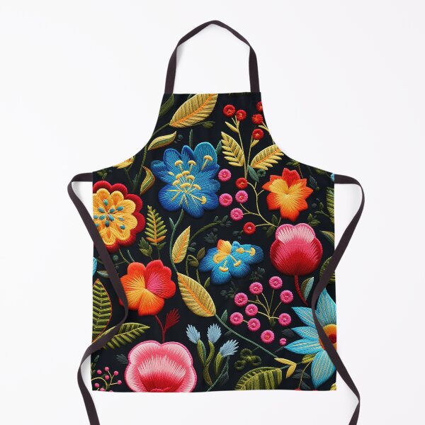 Item preview, Embroidery pattern inspired by traditional Mexican textiles: Colorful flowers embroidered ornament designed and sold by BrainCurves.