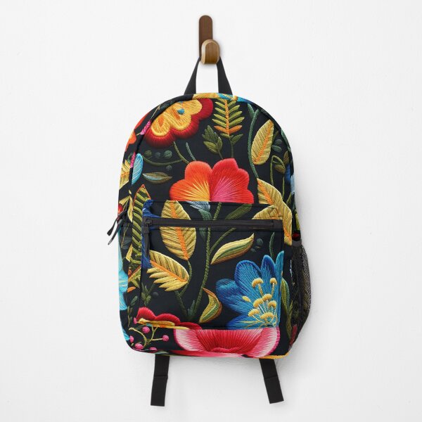 Item preview, Embroidery pattern inspired by traditional Mexican textiles: Colorful flowers embroidered ornament designed and sold by BrainCurves.