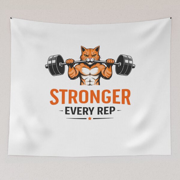 Item preview, Stronger Every Rep Gym Cat – Funny Fitness Weightlifting Design designed and sold by bilal sibgui.