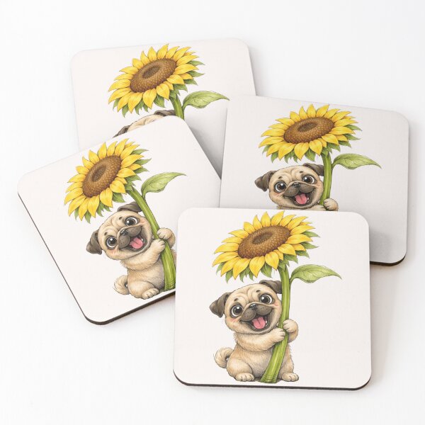 Item preview, Cute Pug with Sunflower – Happy Dog Illustration designed and sold by Darlin8888.