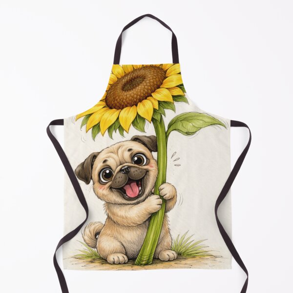 Item preview, Cute Pug with Sunflower – Happy Dog Illustration designed and sold by Darlin8888.