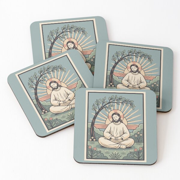 Item preview, Peaceful Jesus in Garden Meditation – Vintage Faith Illustration with Sun Rays designed and sold by Loving Nature Gifts.