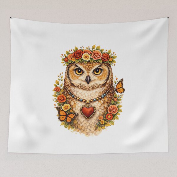 Item preview, Owl with flowers in a Frida Kahlo inspired design by ColorMeMarley designed and sold by ColorMeMarley.