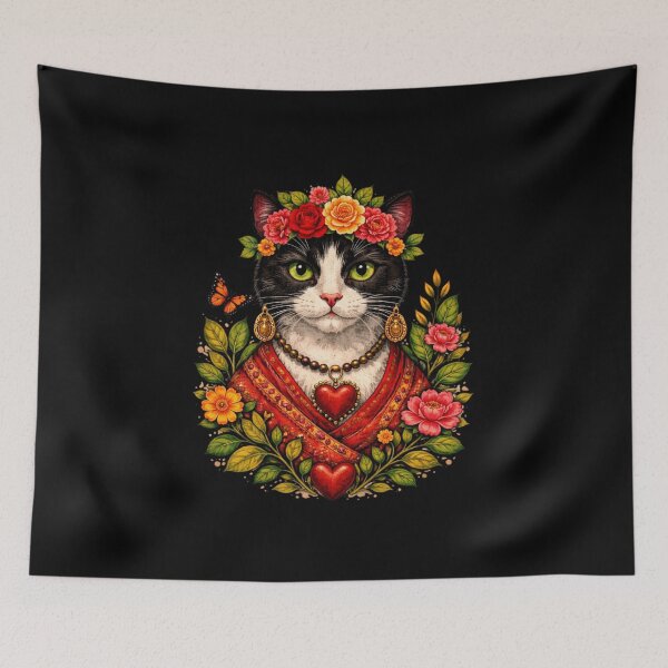 Item preview, Frida Kahlo inspired cat by ColorMeMarley designed and sold by ColorMeMarley.
