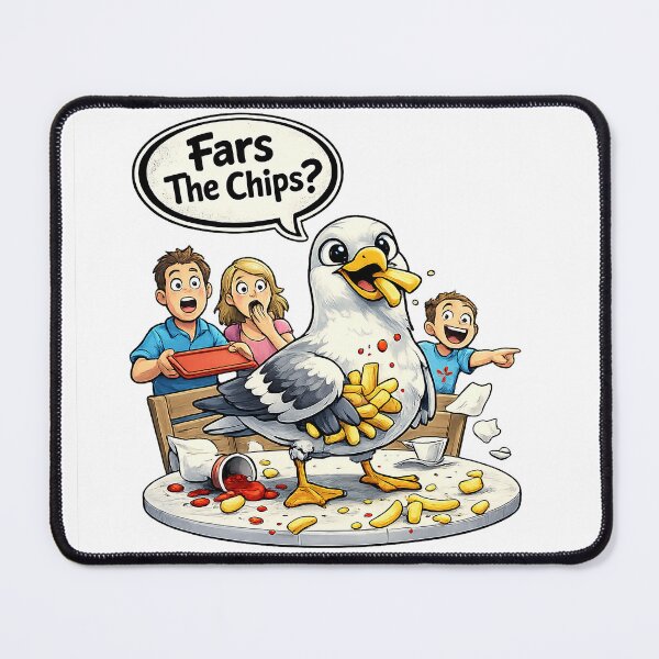 Item preview, Fars The Chips? – Funny Seagull Stealing Food Cartoon Design designed and sold by D S DESIGNS .