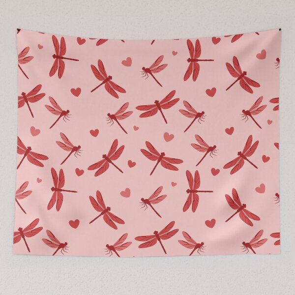 Item preview, Red Dragonflies with Small Hearts on Pink Background designed and sold by natalielaf.